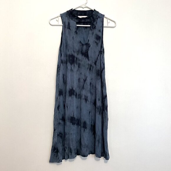 BRAEVE EVEREVER Tie Dye Swing Dress Blue Navy Sleeveless High Neck Cutout Mini - Picture 2 of 14